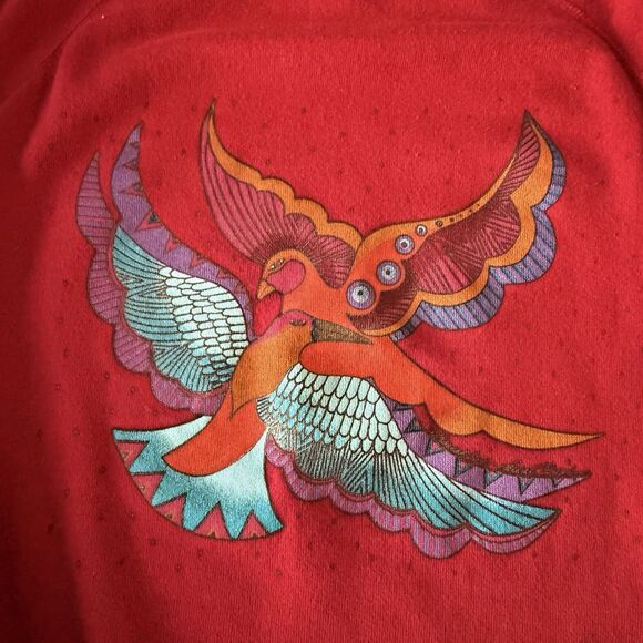 Laurel Burch Birds Crew Sweatshirt XL Pullover Red Hanes Vintage 90s Made in USA - Picture 3 of 7